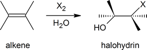 halogenation of an alkene in water
