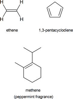 three sample alkene structures