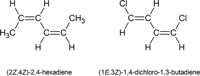 two dienes illustrating E and Z designations