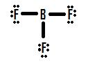 Lewis structure diagram. The three fluorines are drawn in a T shape with the boron in the middle of all three connected to each fluorine with a single bond. Each fluorine has three lone pairs.