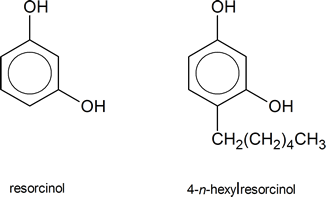 Condensed structure of resorcinol and 4-n-hexylresorcinol. 