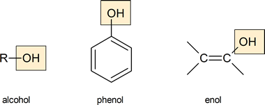 O-H group shown on an alcohol, phenol and enol