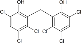 Bond line drawing of hexachlorophene