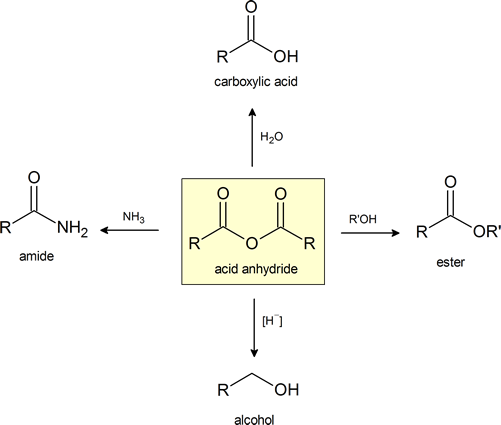 scheme of acid anhydride forming different carboxylic acid derivatives