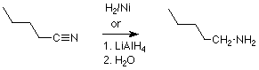 El valeronitrilo reacciona con H2/Ni o primero con LiAlH4 y luego con agua para formar 1-aminopentano.