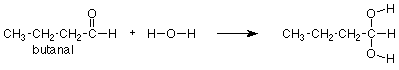 El butanal reacciona con el agua para formar un hidrato.