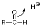 Arrow pushing mechanism shows the pi bond attacking an H+ ion.