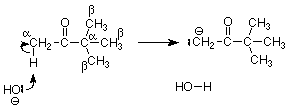 OH- ataca el hidrógeno del carbono alfa para formar CH2- y H2O.