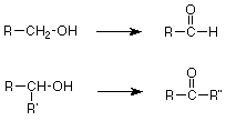 RCH2OH reacciona para formar RCHO. RR'CHOH reacciona para formar RCRO.