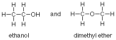 Structures of ethanol and dimethyl ether.