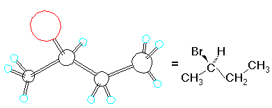 Perspective view of 2-bromobutane.