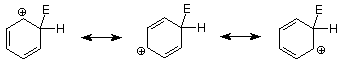 5-electrophile-cyclohexa-1,3-diene with a carbocation on carbon 6 interconverts to 3-electrophile-cyclohexa-1,4-diene with a carbocation on carbon 6 which interconverts to 3-electrophile-cyclohexa-1,5-diene with a carbocation on carbon 4.