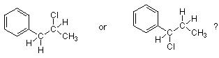 Imagen que muestra 2-cloro-1-fenilpropano y 1-cloro-1-fenilpropano.