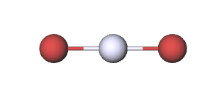 Una esfera blanca en el centro conectada a una esfera roja a cada lado.