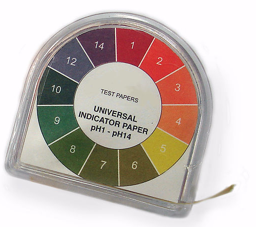 Image of a roll of universal indicator paper from pH levels of 1 to 14.