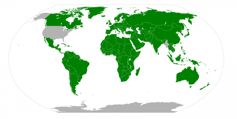 World map of countries using metric measurement system