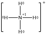 There are charges of 0 on each hydrogen and a charge of +1 on nitrogen.