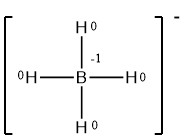 Each hydrogen has a charge of zero and the boron has a charge of -1.