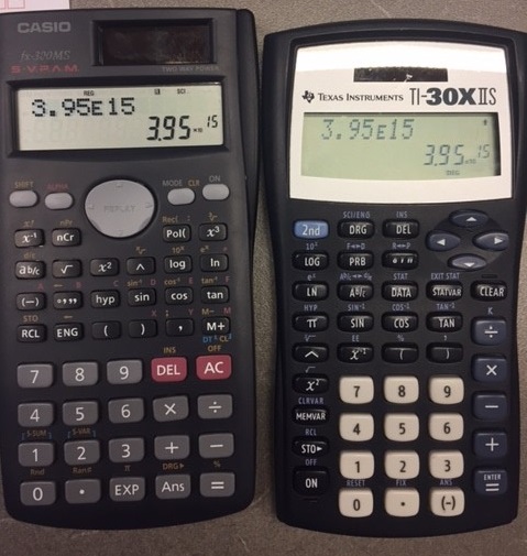 Examples of two non-programmable scientific calculators (TI-30XIIS and Casio fx-300MS)