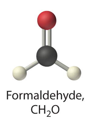Ball and stick diagram of formaldehyde with presence of aldehyde group 