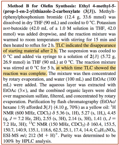 Journal article quote: T L C indicated the disappearance of starting material after 2 hours at which the T L C showed the reaction was complete.