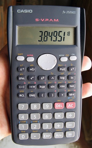 Calculator shows number, 3.84951 to the 18th power