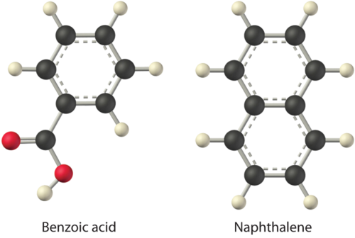 Molecular structure of benzoic acid and naphthalene. 