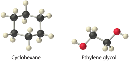 Molecular structure of cyclohexane and ethylene glycol