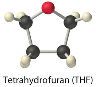 Molecular structure of tetrahydrofuran (THF).