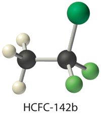 Molecular structure of HCFC142b.
