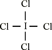 Four chlorines are bound to a central iodine. 