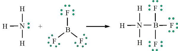 N H 3 reacts with B F 3 to produce N H 3 B F 3.