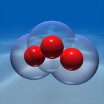 Molécula de ozono, tres átomos de oxígeno en geometría doblada