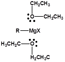 Lewis structures of CH3CH2OCH2CH3, Grignard reagent and CH3CH2OCH2CH3
