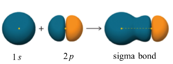 The 2 p orbital attaches to one end of the sigma bond.