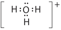 Three hydrogens are bonded to a central oxygen. The oxygen has two lone pairs. The molecule has a charge of plus one. 