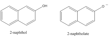 Chemical structure of 2-naphthol and 2-naphtholate.