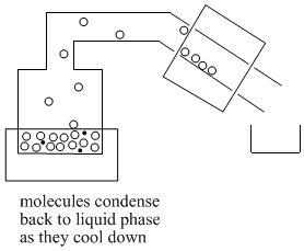 Molecules condense back to liquid phase as they cool down.