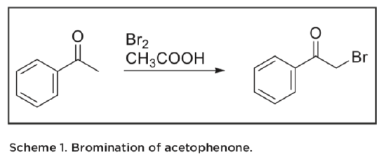 Acetophenone can be brominated when reacted with bromine in the presence of acetic acid.