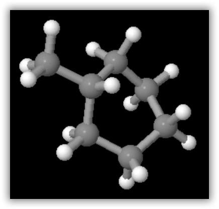 ball and stick model of methylcyclohexane. 