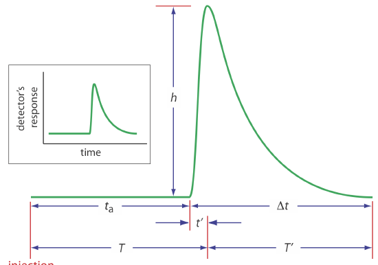 Typical fiagram for flow injection analysis showing the detector's response as a function of time.