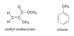 Izquierda: molécula de metacrilato de metilo. Derecha: molécula de tolueno.
