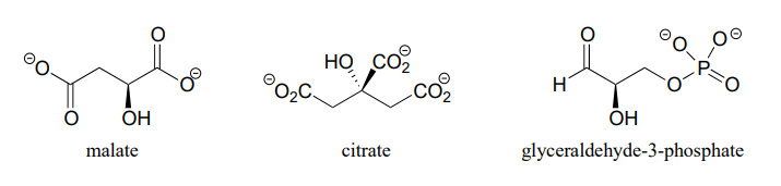 The molecules are malate, citrate, and glyceraldehyde-3-phosphate.