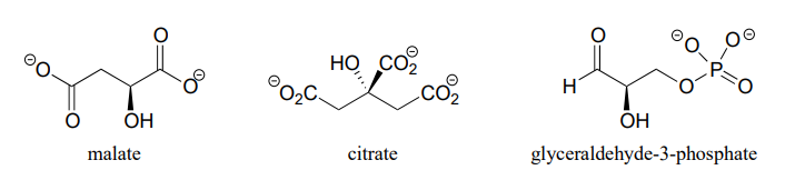 The molecules are malate, citrate, and glyceraldehyde-3-phosphate. 