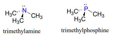 Bond line drawings of trimethylamine and trimethylphosphine. 