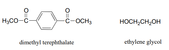 Bond line drawing of dimethyl terephihalate and ethylene glycol. 