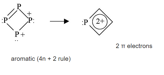 La forma cuadrada de P 4 con una carga más dos tiene tres enlaces simples y un simple enlace doble que conecta los átomos.