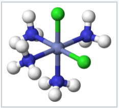 Model of a cis molecule. The two green atoms are next to each other.