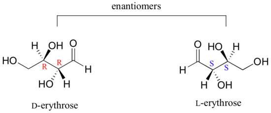 D-erythrose and l-erythrose are enantiomers.