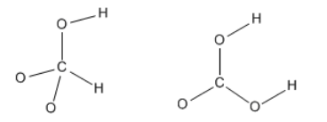 Dos estructuras propuestas incorrectas para el ácido carbónico.